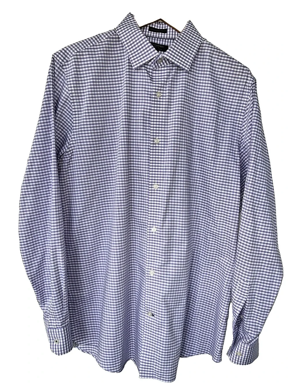 Banana Republic Non-Iron Camden Fit Purple Check SZ L 16-16 1/2